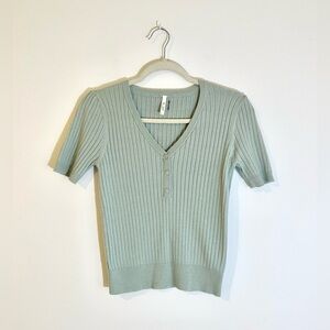 V-Neck Short Sleeve Button Down